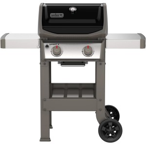 Weber Spirit II E-210 GBS Gasgrill mit 2 Brennern, Aromaschienen und Seitentischen in Schwarz.