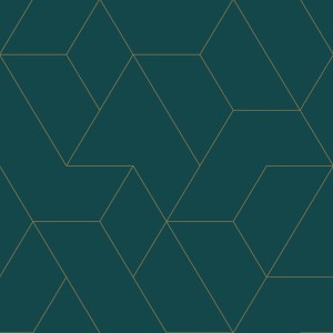ESTAhome Vliestapete mit grafischen Linien in Petrolblau und Gold.