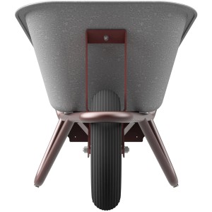Schubkarre mit Tiefmulde (90 Liter) und braunem Gestell. Ideal für Bau und Garten.