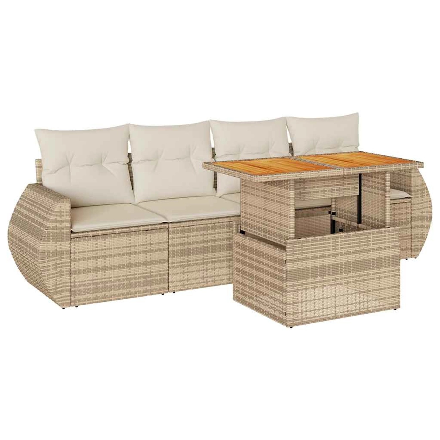 vidaXL 5-Tlg Garten-Sofagarnitur mit Kissen Beige Poly Rattan 3327208 günstig online kaufen