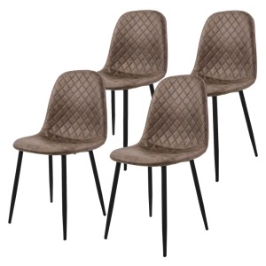 4er Set ML-Design Esszimmerstühle braun aus Kunstleder mit Rautenmuster und schwarzen Metallbeinen. Modern & gepolstert.