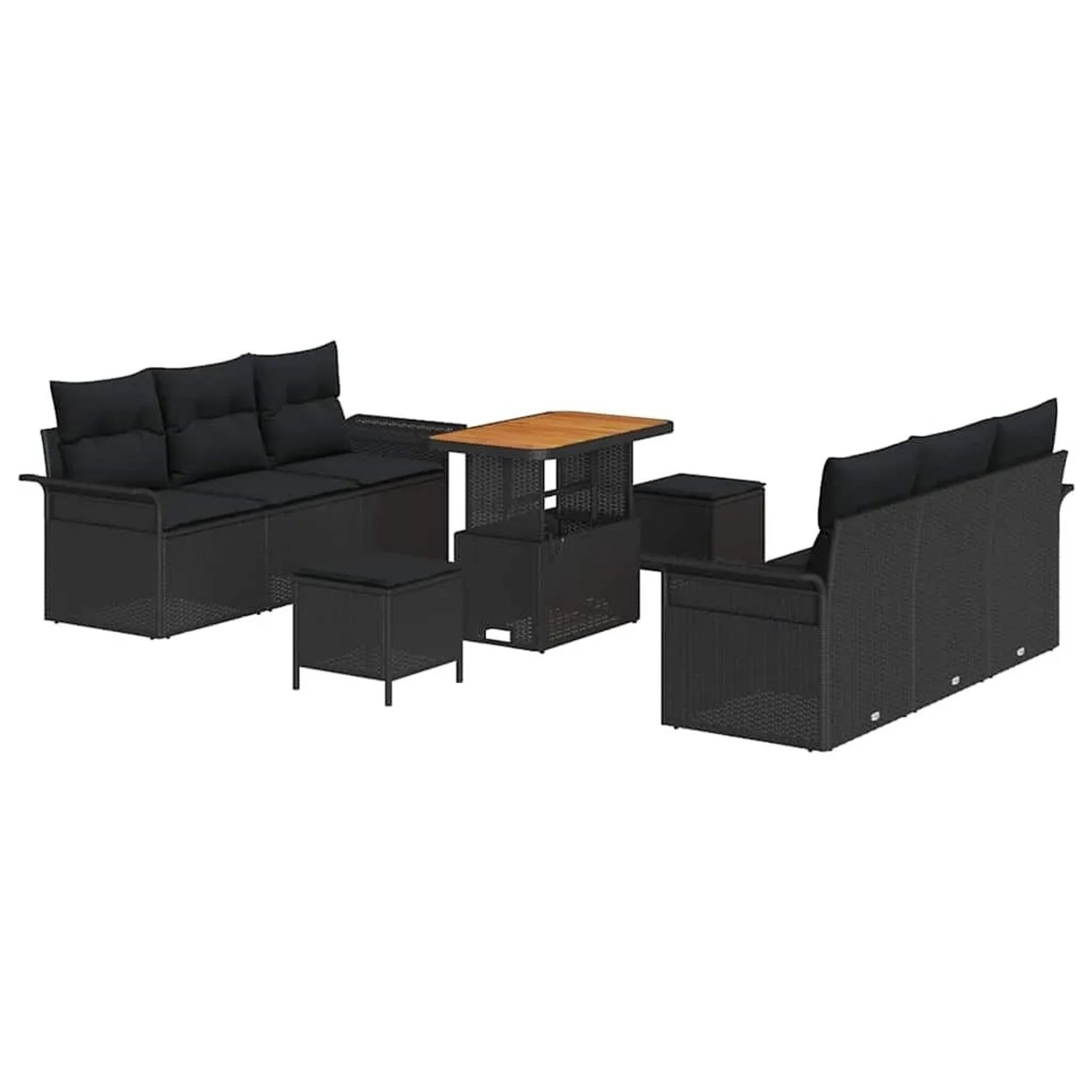 vidaXL Garten-Sofa-Set mit Kissen mit Speicher 9-Tlg Schwarz 3364039