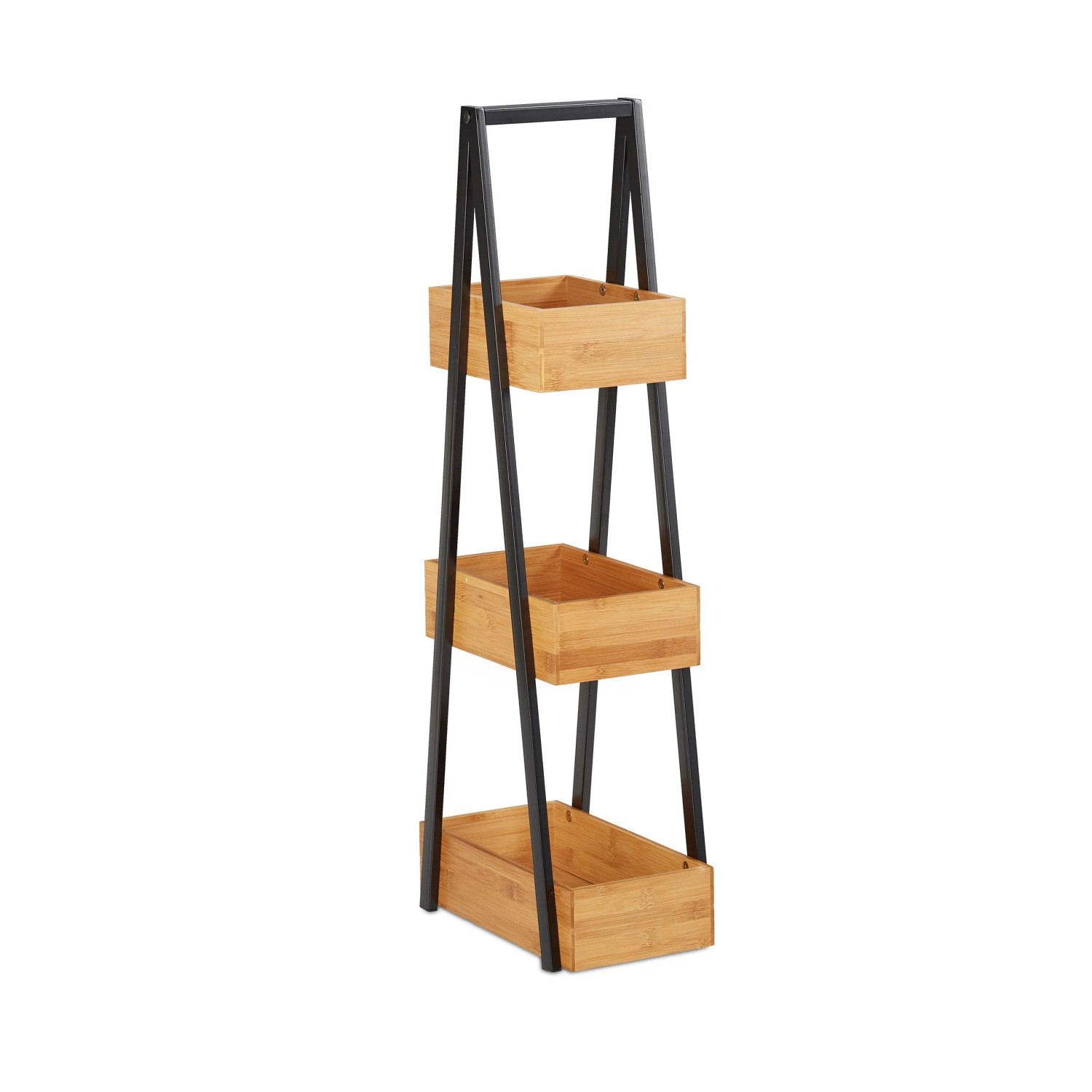 Relaxdays Badregal Bambus Metall Natur Schwarz Feuchtigkeitsbeständig mit 3 Ablagen 81 cm x 18 cm x 30 cm 2.6 kg