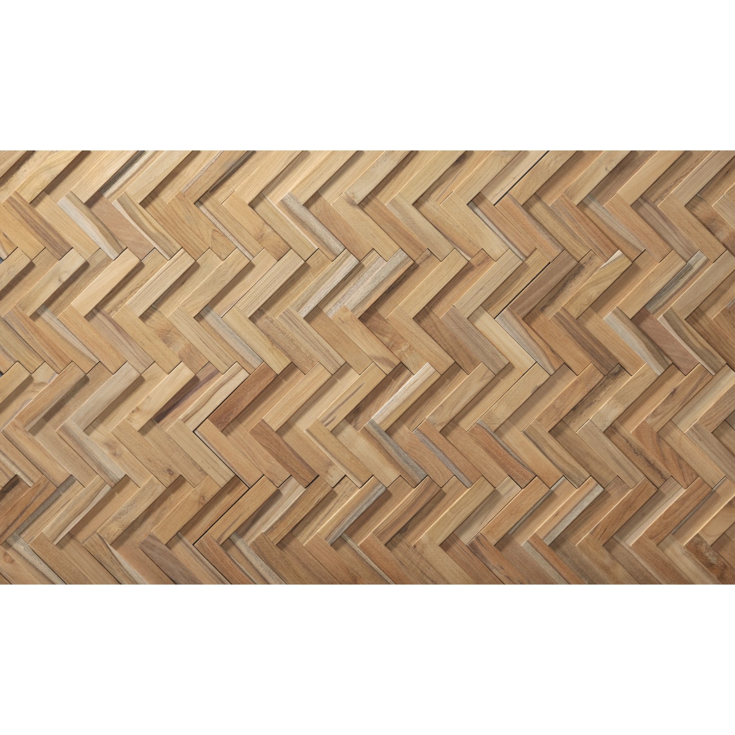 Rebel of Styles Holzverblender UltraWood Teak Herringbone, braune Wandverkleidung im Fischgrätmuster.