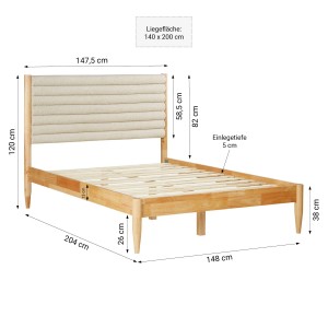 Homestyle4u Polsterbett 140x200 cm aus Holz mit beigem Bouclé Kopfteil und Lattenrost.