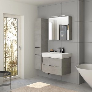 Steinkamp Waschtischunterschrank Living 2.0 mit GROHE Cube Waschtisch, oxid hellgrau.