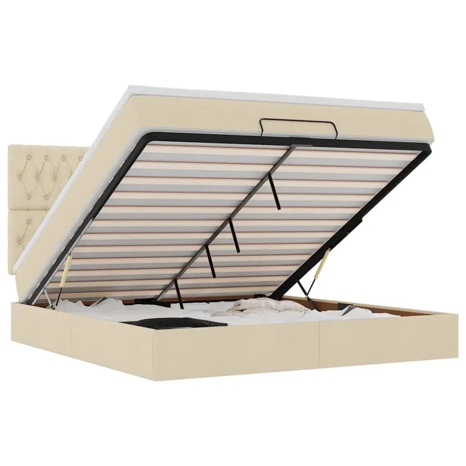 vidaXL Ottoman-Bett mit Matratze und LEDs Creme 160x200 cm Stoff 3314105