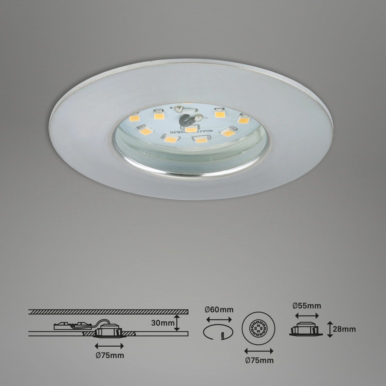 Briloner LED-Einbauleuchte Attach, 3er-Set, Alu, starrer runder Spot für Innenräume.