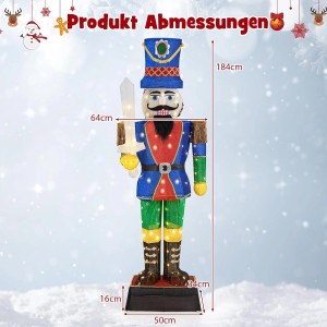 Costway Weihnachten Nussknacker Figur Groß mit Schwert 2er Set 184 cm
