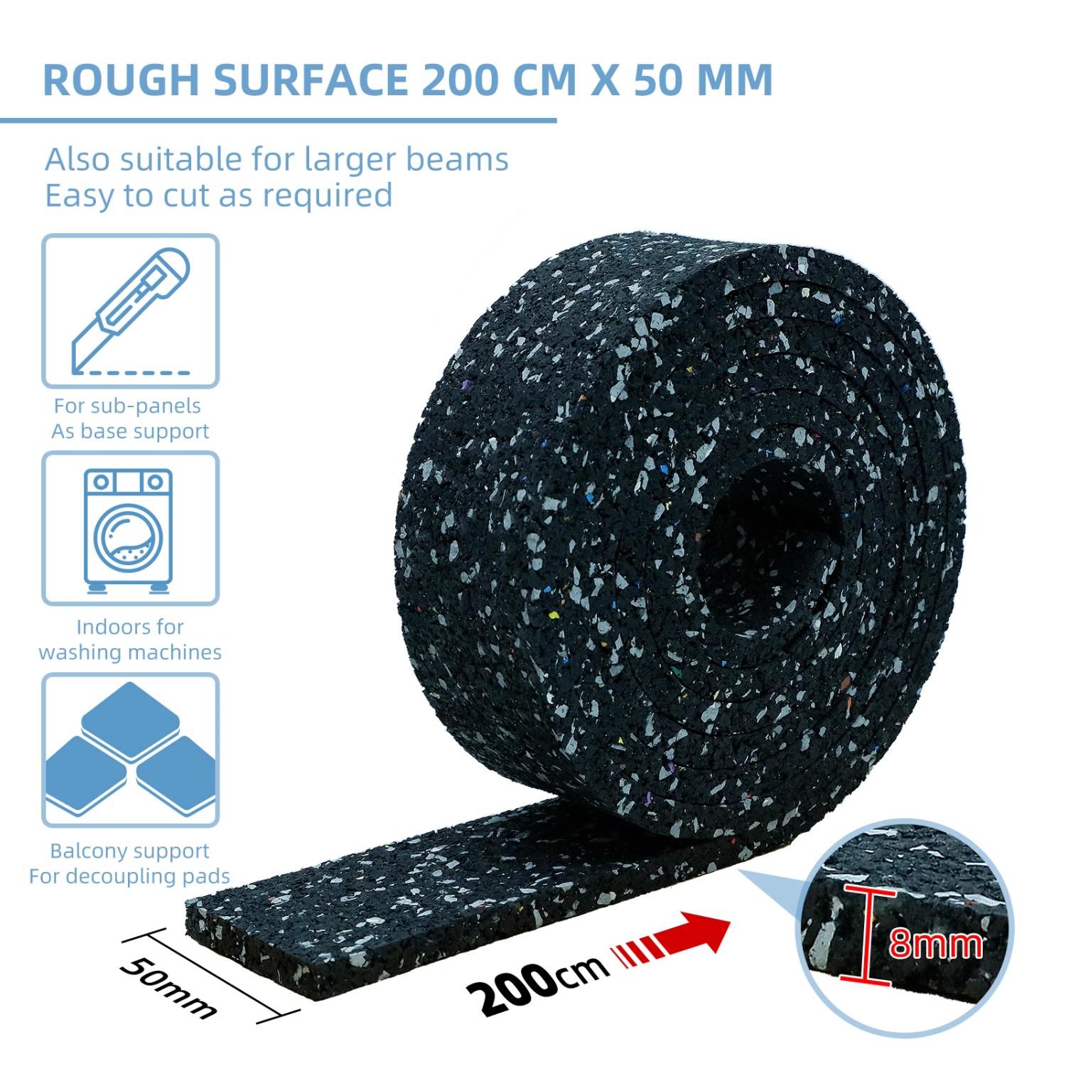 CCLIFE Terrassenpads Rolle 2m Bautenschutzmatte Gummigranulat 50x8mm Wasserdicht Rutschfest Stoßfest_3