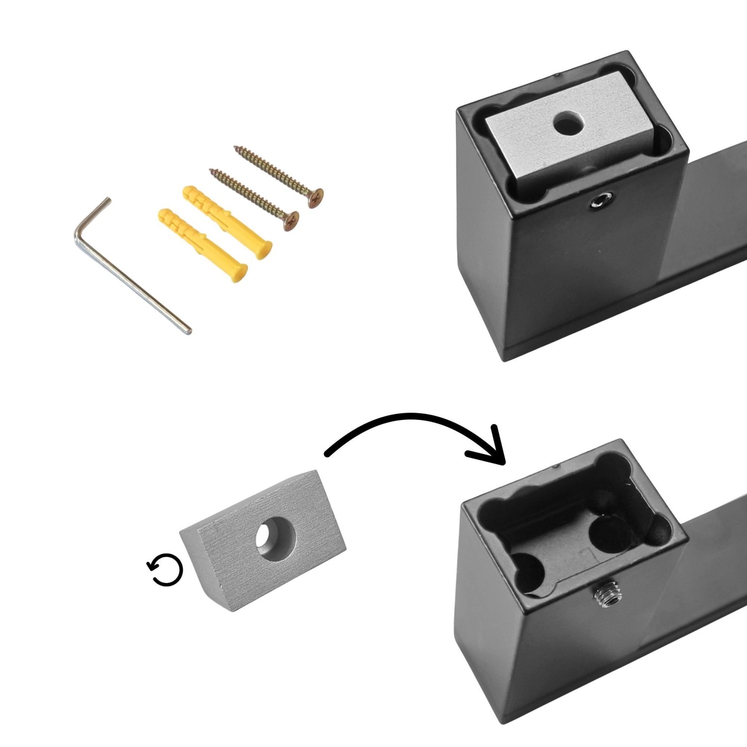 Montage des schwarzen kalb Badetuchhalters Lenn 80cm mit Schrauben und Dübeln.