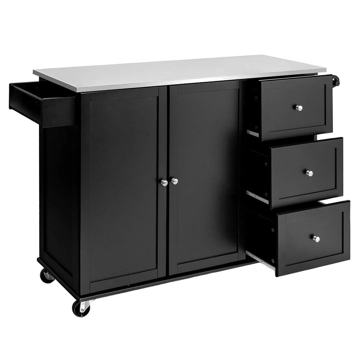 Costway Mobiler Küchenwagen mit Arbeitsplatte Aus Edelstahl Schwarz günstig online kaufen