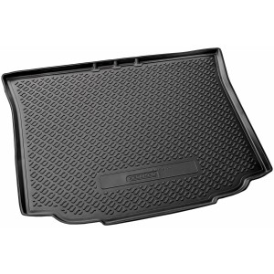 Schwarze Gummi Kofferraumwanne für Skoda Roomster (2006-2015) mit hohem Rand.