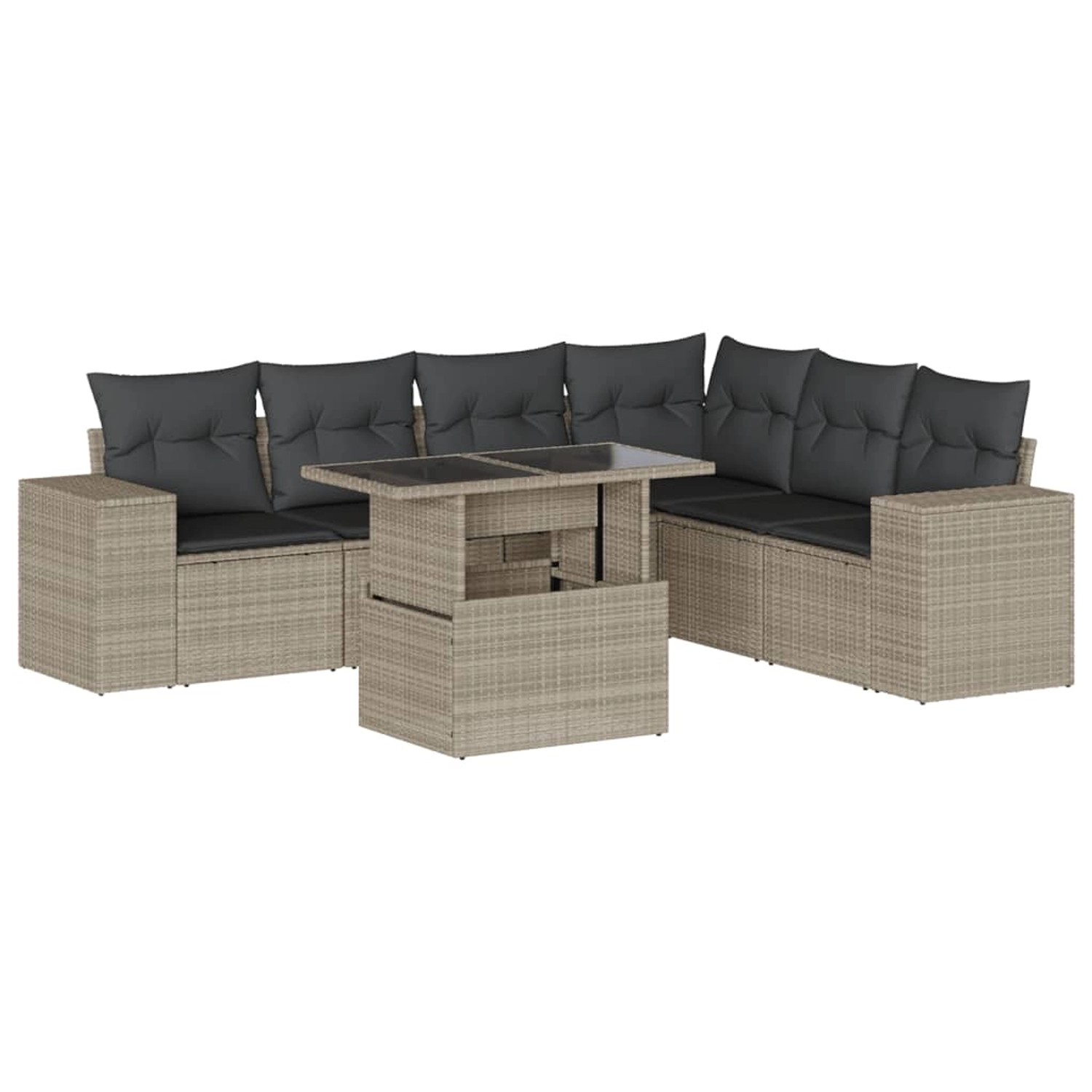 vidaXL 7-Tlg Garten-Sofagarnitur mit Kissen Hellgrau Poly Rattan 3269192 günstig online kaufen