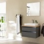 Schöner Wohnen Badmöbel-Set Stockholm Cosmos Grey, 4-teilig mit Spiegel, Waschtisch, Unterschrank und Ablage.