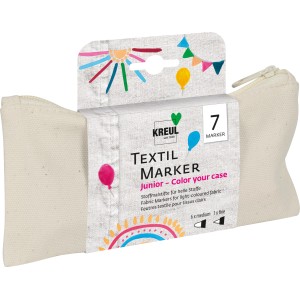 Kreul Textil Marker Junior Set mit 7 Stoffmalstiften und Baumwolltasche.