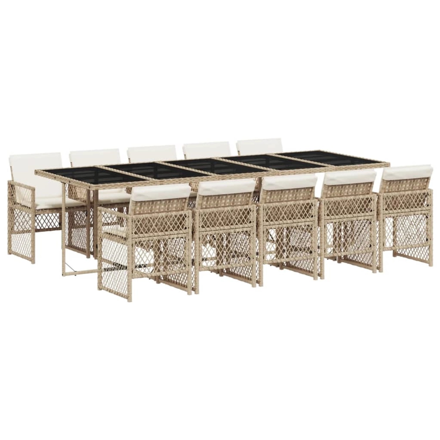 vidaXL 11-Tlg Garten-Essgruppe mit Kissen Beige Poly Rattan 3210754 günstig online kaufen