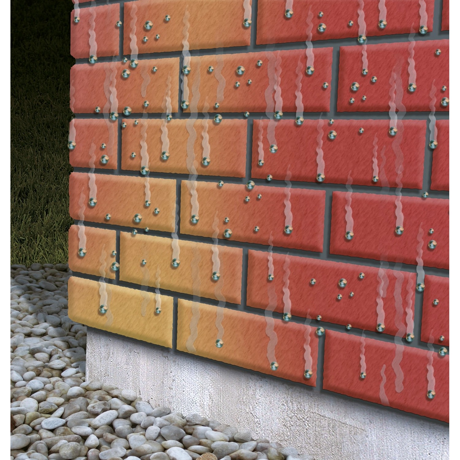 Mit MEM Fassaden-Imprägnierung geschützte Fassade mit abperlenden Wassertropfen.