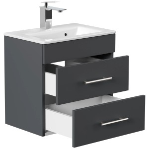 Posseik Badmöbel Portus 500 SlimLine Grafit mit Waschbecken und zwei Schubladen.