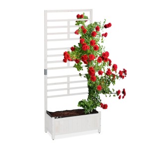 Relaxdays Pflanzkasten Tannenholz Weiß mit Spalierwand 171 cm x 71,5 cm x 32 cm 6 kg