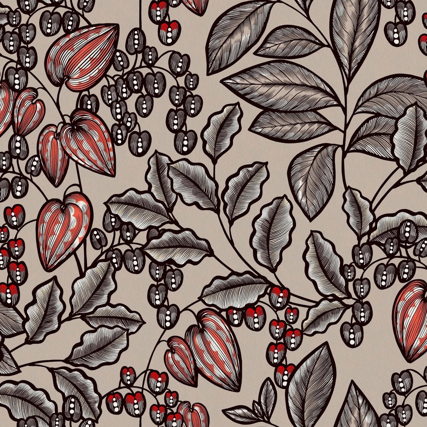 PROFHOME 377543-GU Blumen Tapete Floral Matt Braun Grau Rot 0,53 m x 10,05 günstig online kaufen
