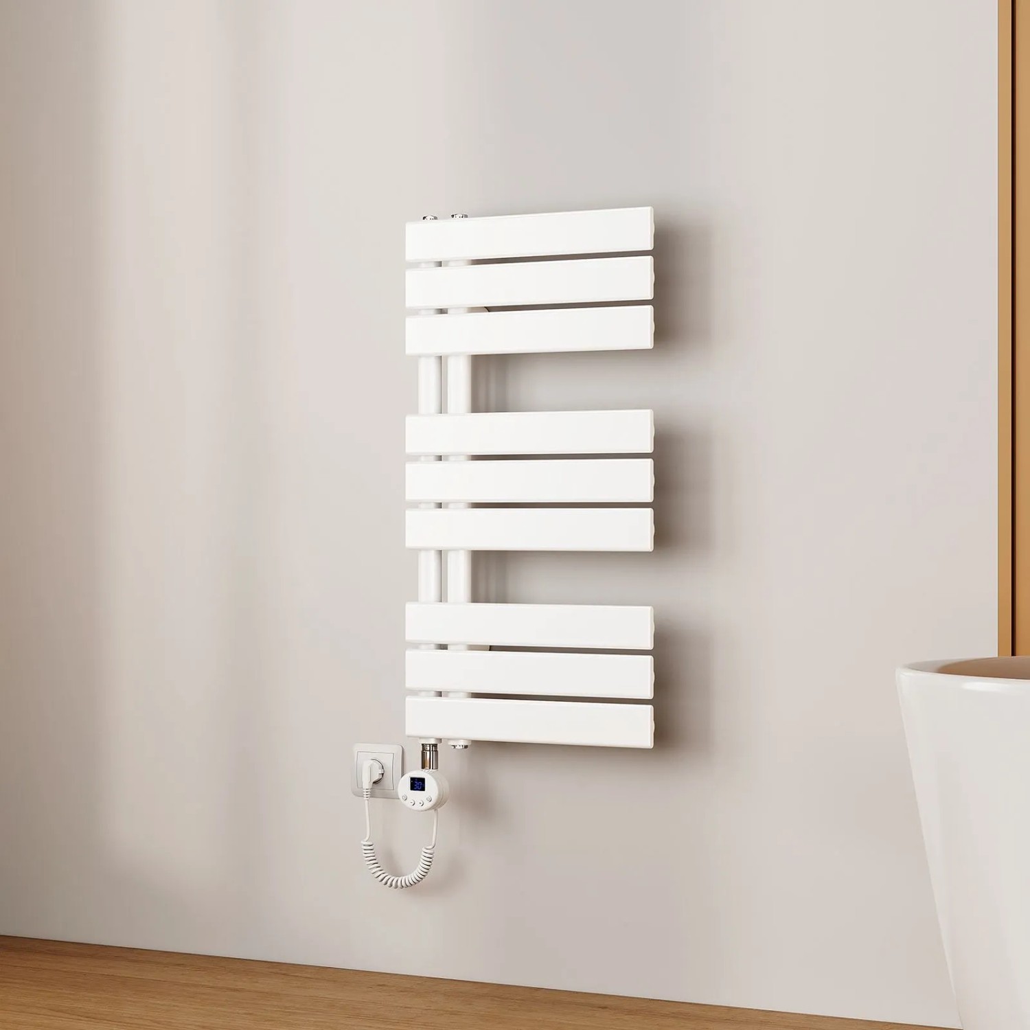 Emke Badheizkörper Elektrisch mit Thermostat und Timer für Handtuchwärmer 40x76cm 400W Weiß Handtuchheizkörper_2