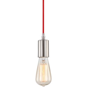 Globo Pendelleuchte Noel, Nickel-Rot mit Textilkabel und E27 Fassung.