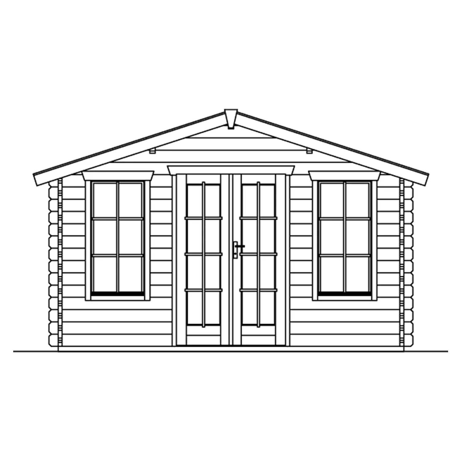 Illustration: Skan Holz Gartenhaus Trondheim 1, naturbelassen, mit Doppeltür und Fenster.