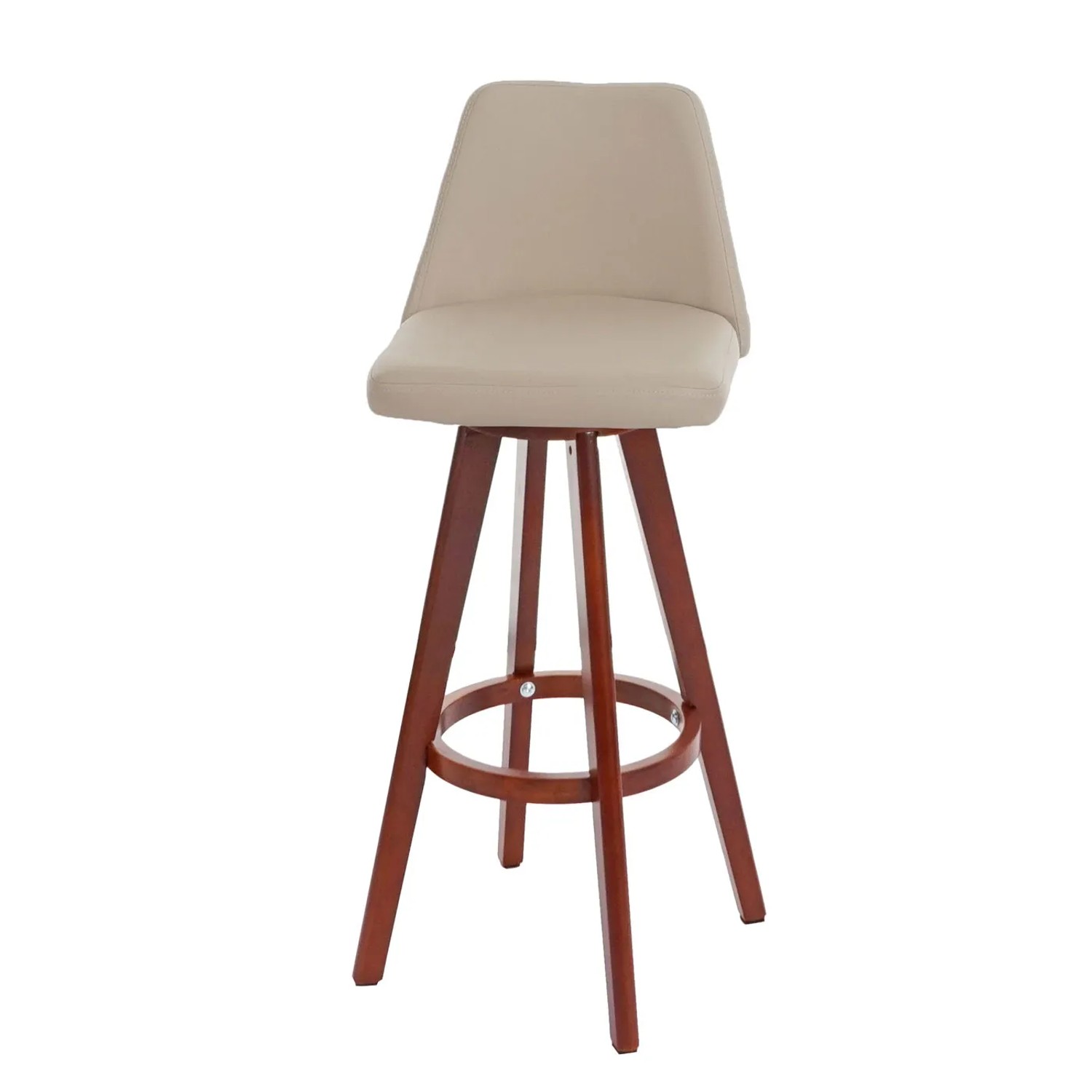 PROREGAL Barhocker drehbar, creme Kunstleder, Holzbeine, Lehne. Sitzhöhe 72cm.