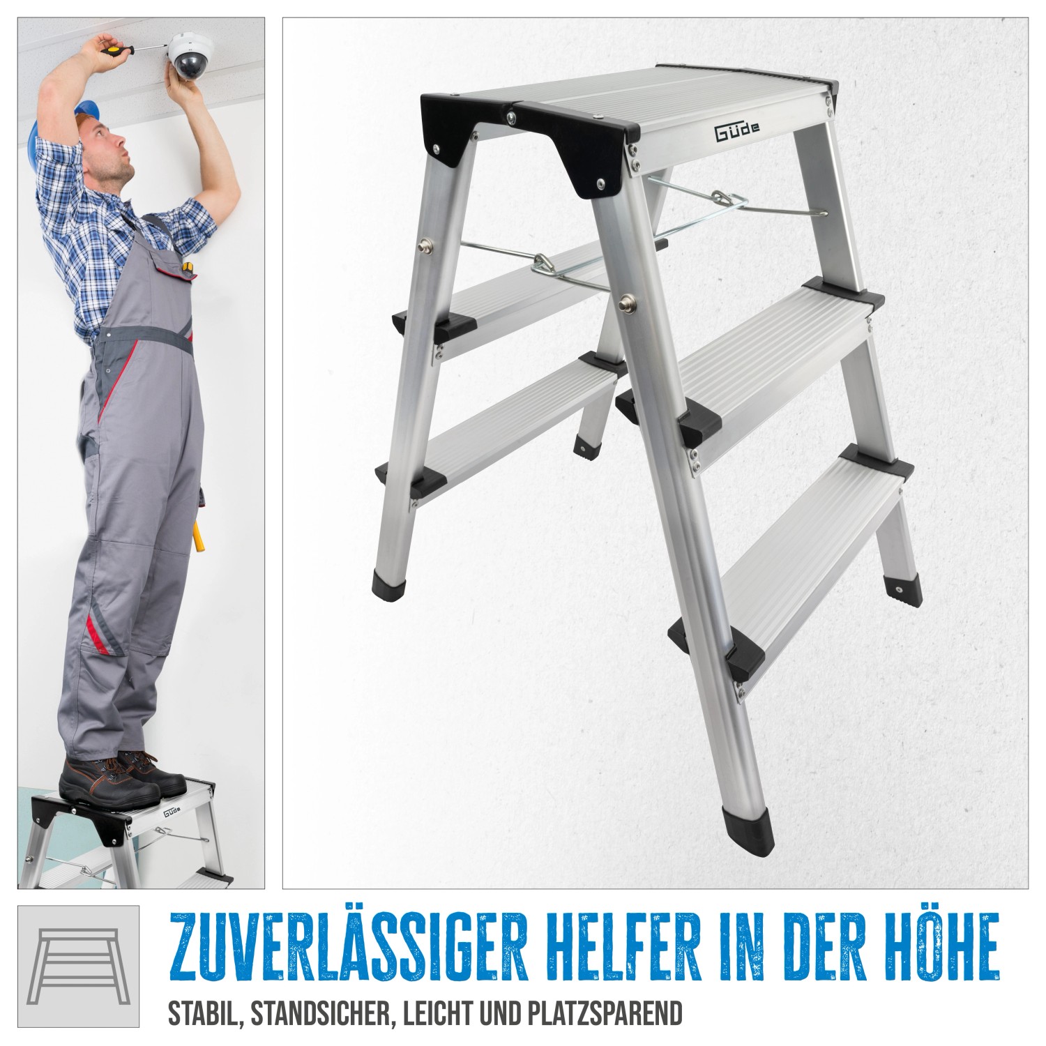 Aluminium Trittleiter GAT 3S: 3-Stufen-Leiter, ideal für Haus und Werkstatt.