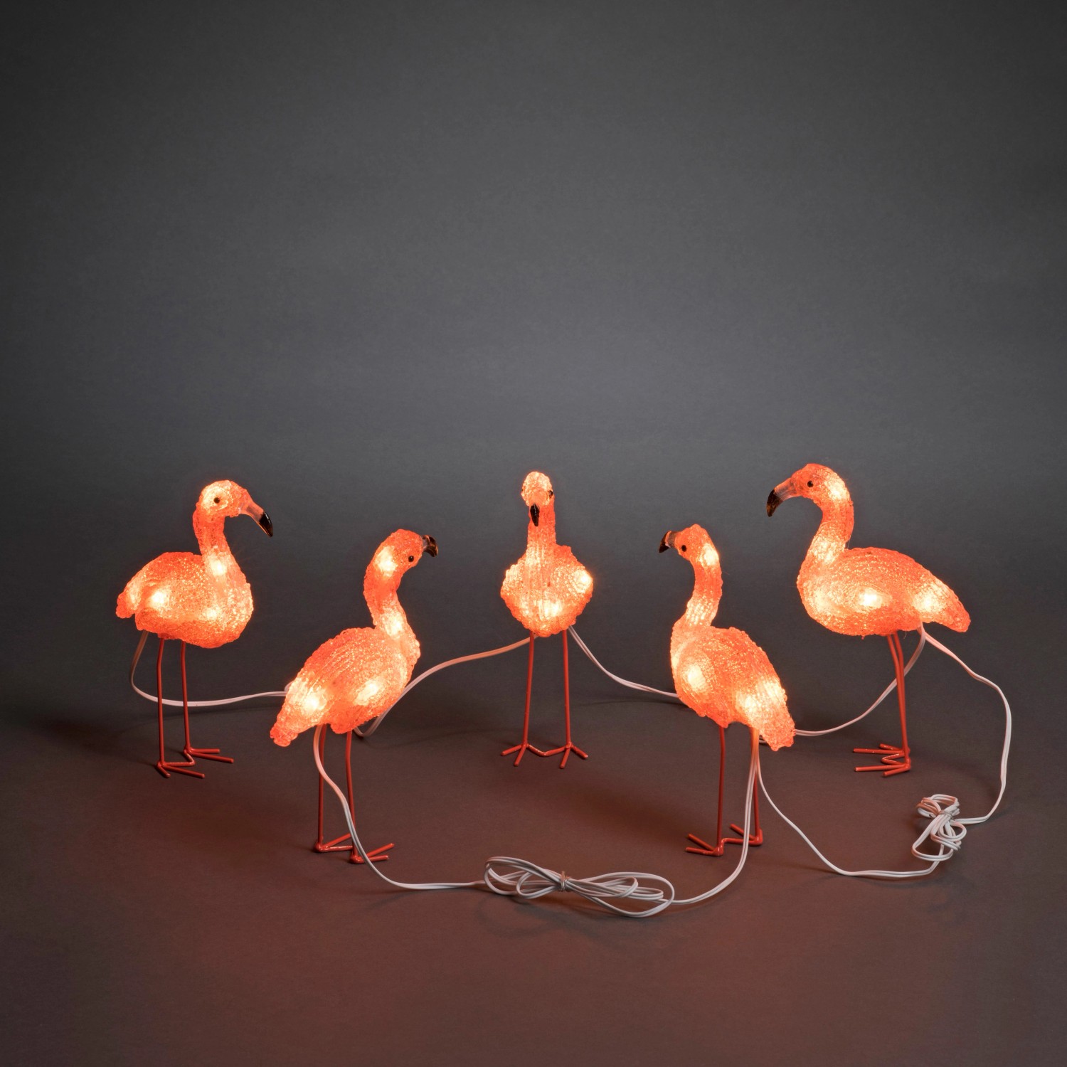 Konstsmide LED-Dekoleuchte für außen Acryl Flamingos 5er-Set