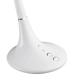 Weiße LED-Tischleuchte PATTAYA mit Chrom-Akzenten und Touchdimmer für Schreibtisch.