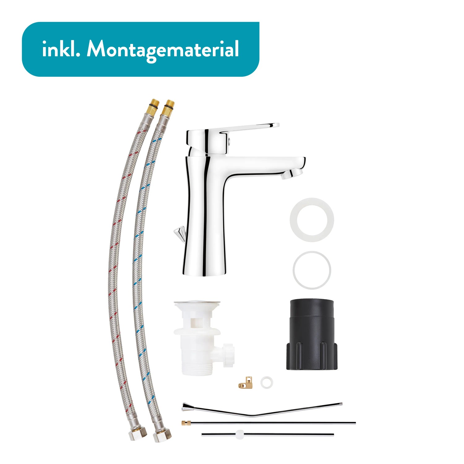 baliv Waschtischarmatur WT-5060 Chrom mit Zubehör und Montage-Material.