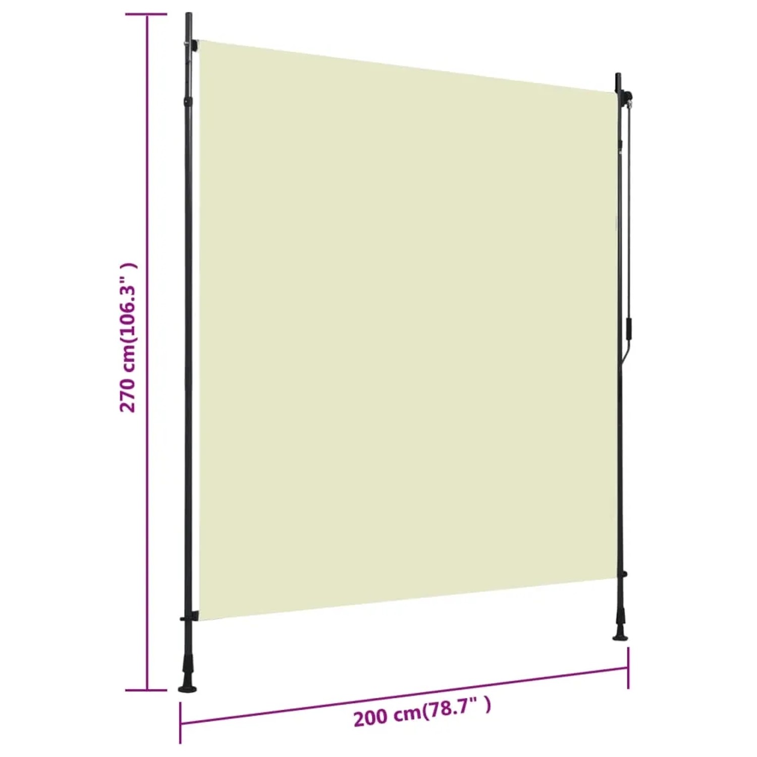 vidaXL Außenrollo, 200x270 cm, Creme. Senkrechtmarkise für Balkon, Terrasse oder Veranda.