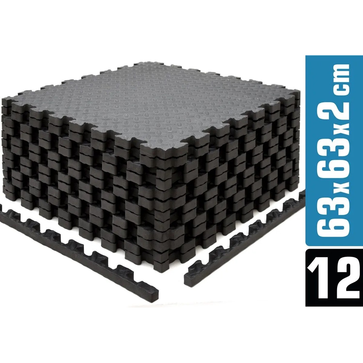 eyepower Fitness Bodenmatte mit Rand 63 x 63 x 2 cm Schwarz 12er Set