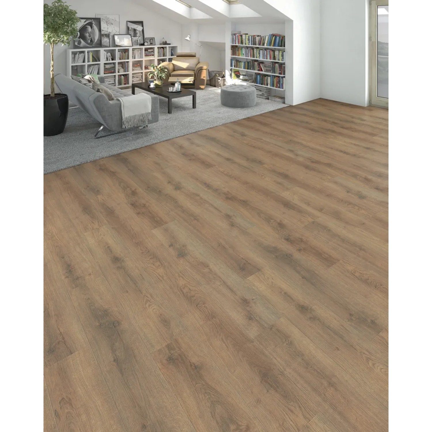 Living by Haro Laminat 7mm Eiche Scarpa Geräuchert im Wohnraum verlegt.