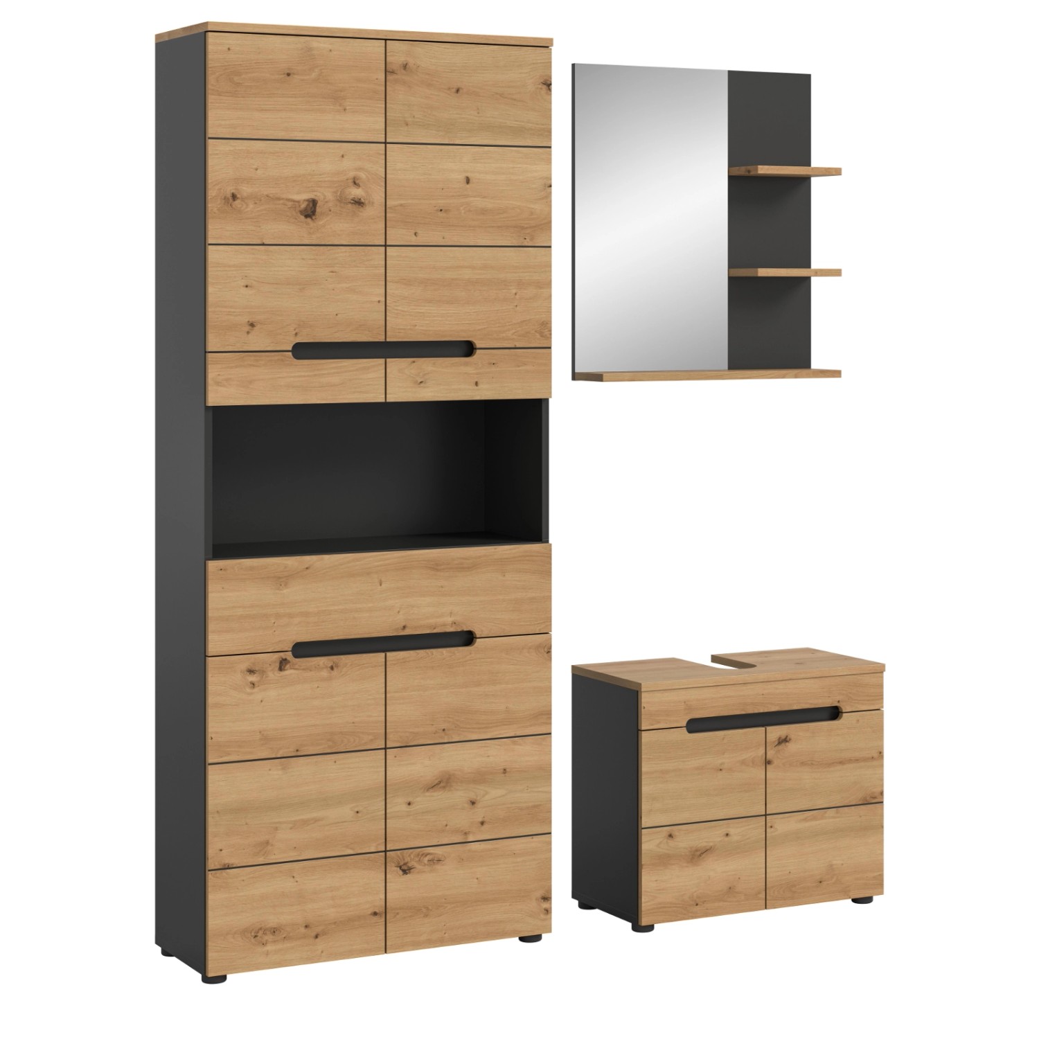 Inn.Furn Badmöbel Set in Eiche und Grau 3-teilig 154 cm Cooper günstig online kaufen
