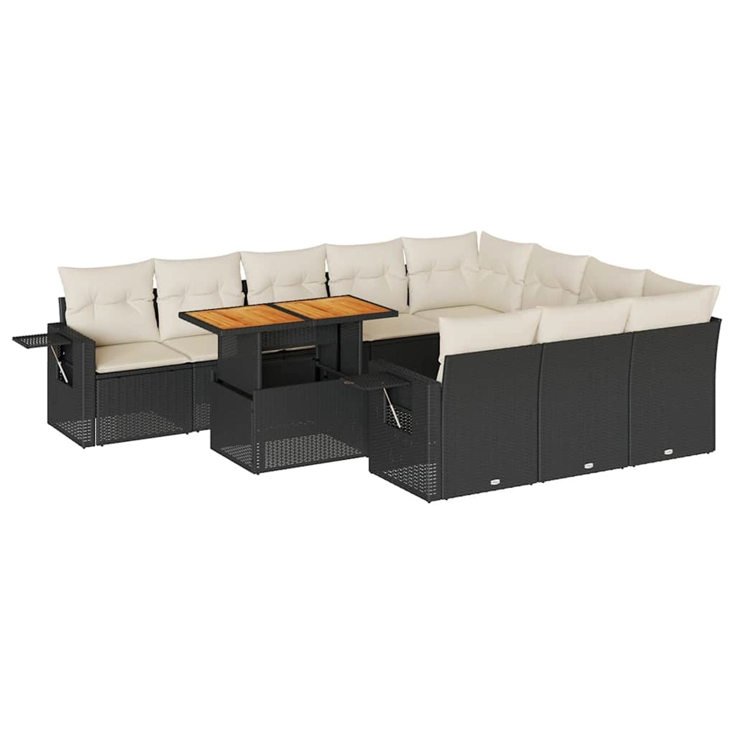 vidaXL 11-Tlg Garten-Sofagarnitur mit Kissen Schwarz Poly Rattan 3327199