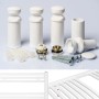 Weißes Anapont Halterungs-Set für Badheizkörper und Handtuchheizkörper. Enthält Halterungen, Schrauben, Dübel. Detailansicht der Montage.