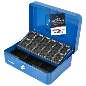 HMF 10022-05 Geldkassette Abschließbar Kasse Euro Münzzählbrett 3 Banknotenfächer 25 x 18 x 9 cm Blau
