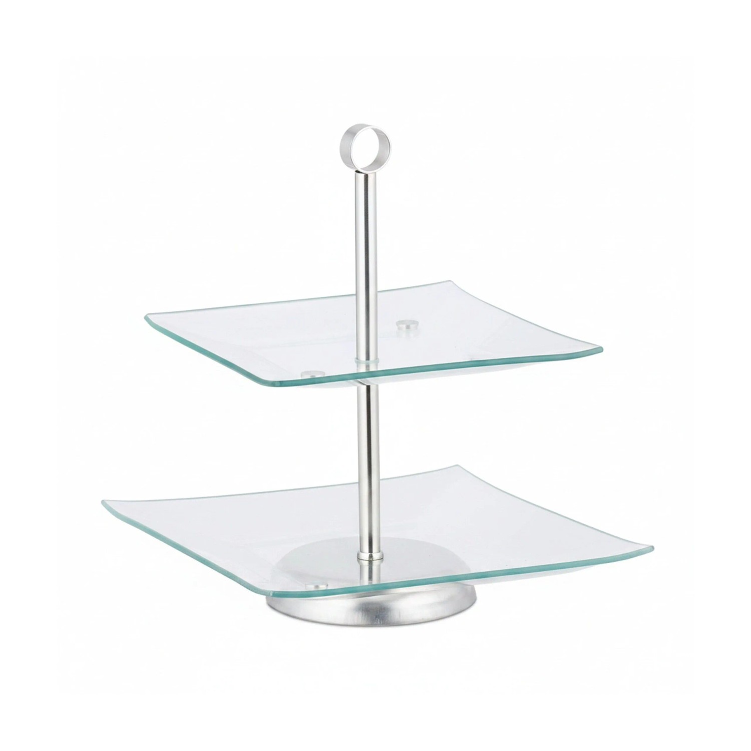 Relaxdays Etagere Glas Edelstahl Transparent Silber 2 Ebenen 28 cm x 24,5 cm x 24,5 cm