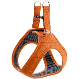 Orangefarbenes Hunter Hundegeschirr Hilo Gr. XS aus Leder mit Mesh-Polsterung.