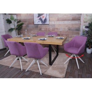 6er-Set lila Esszimmerstühle MCW K27 mit Armlehne und Drehfunktion am Esstisch.