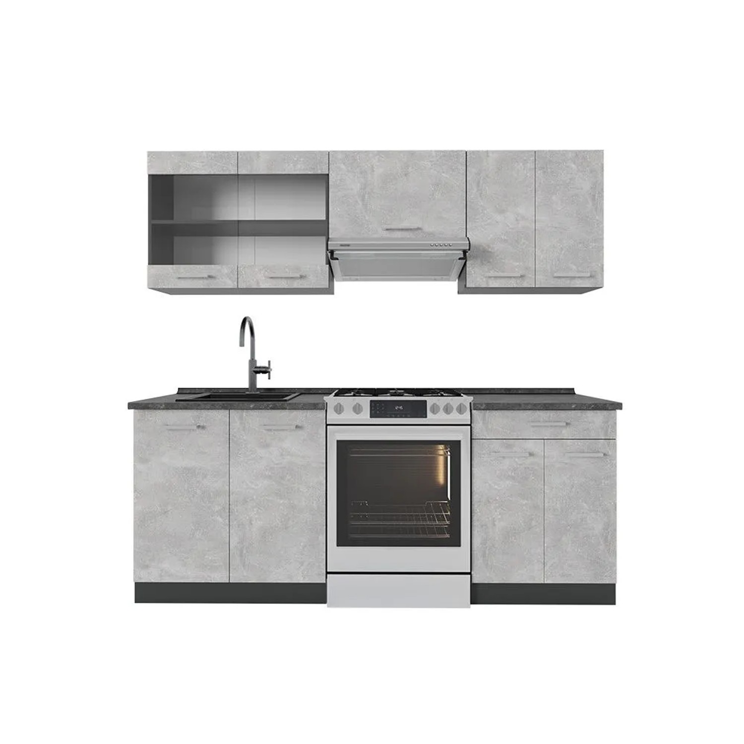 Vicco R-Line Küchenzeile Beton Anthrazit 200 cm AP Anthrazit ohne E-Geräte