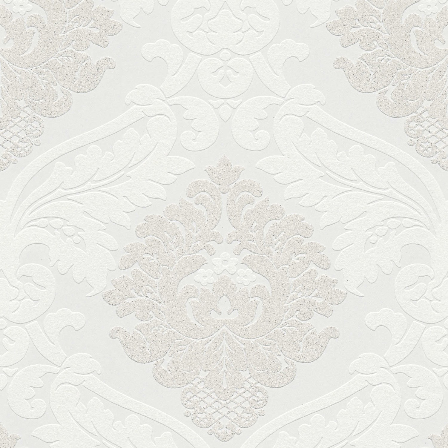 Beige-weiße Barock Tapete Gioele M1 No 2240, Vliestapete mit Ornamenten.