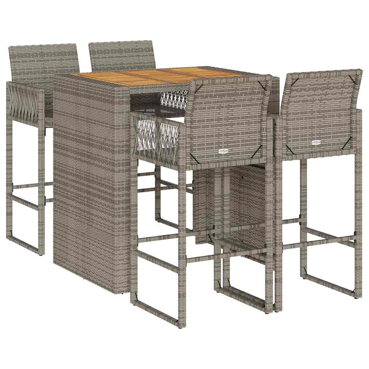 vidaXL 5-Tlg Gartenbar-Set ohne Kissen Grau Poly Rattan Akazie 3328888