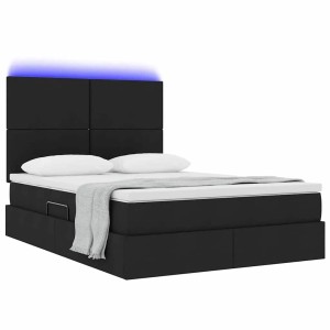 Schwarzes vidaXL Bett (140x190 cm) mit LED-Lichtleisten und Stoffbezug.