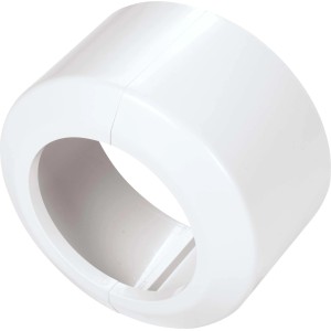 Weiße Klapprosette Ø 110 mm aus Kunststoff zur Abdeckung von Rohren.
