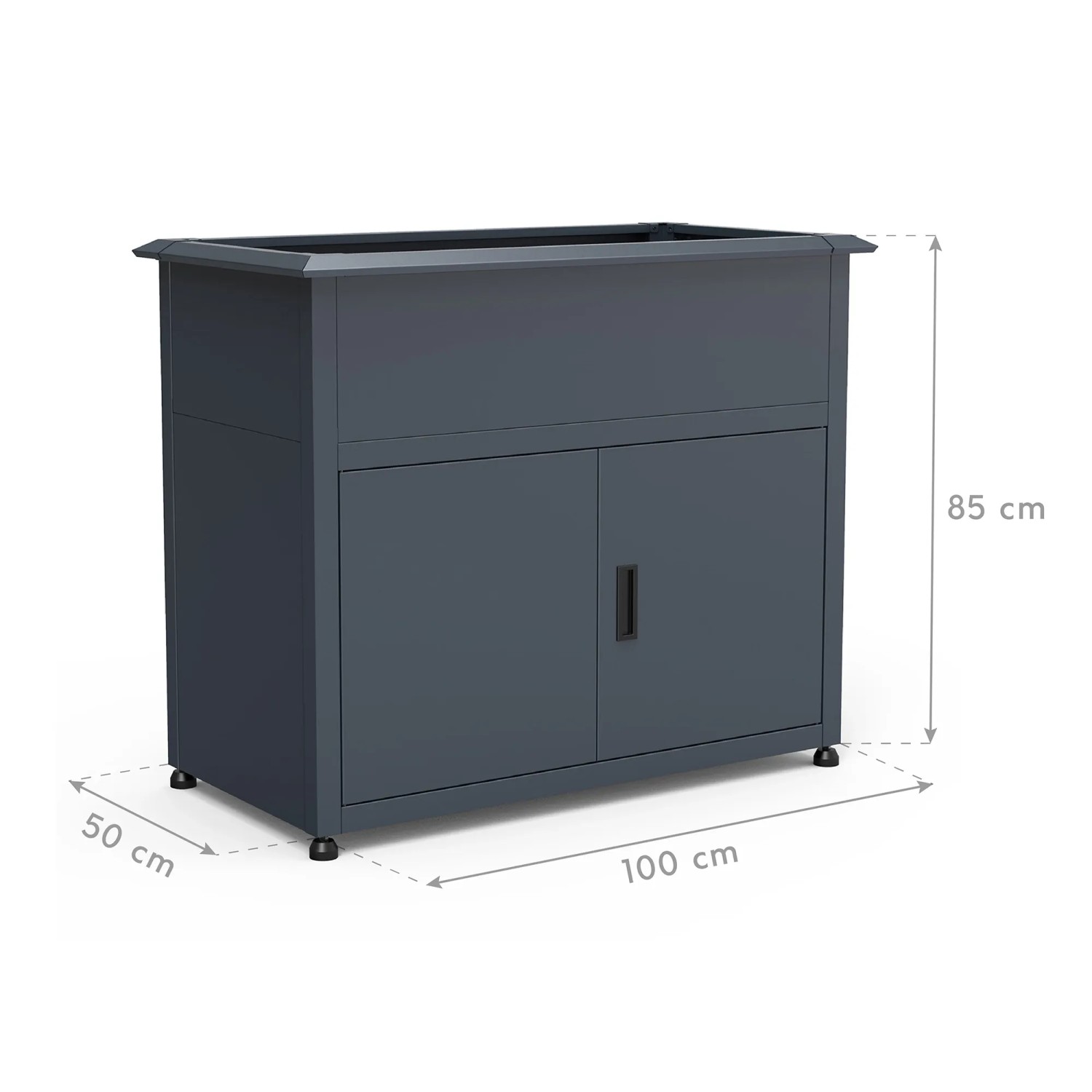 Westmann Metall-Hochbeet Plexa anthrazit, 50x100x85cm, mit Stauraum und Schneckenkante.