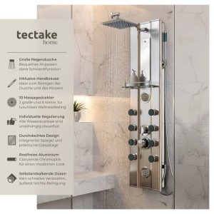 Tectake Aluminium Duschpaneel  Regendusche Mit Handbrause  27 x 9 80 x 118 cm Silber